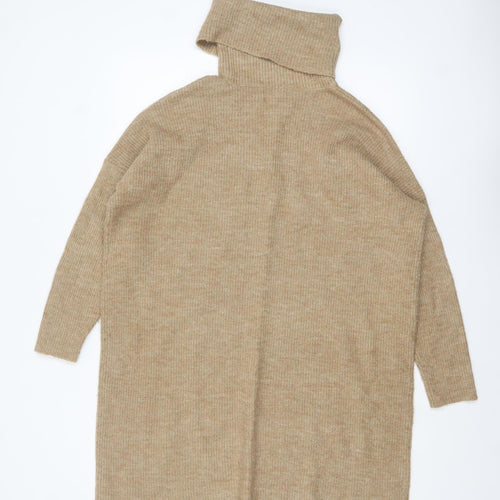 ONLY Women Beige XL Roll Neck Long Sleeve Knit Jumper Dress