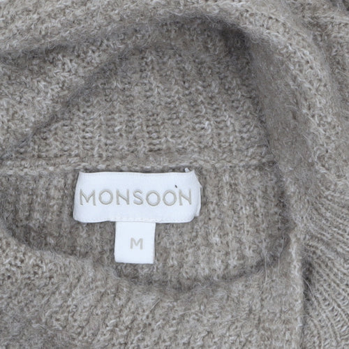 Monsoon Women's Beige Roll Neck Chunky Knit Wool Alpaca Jumper M