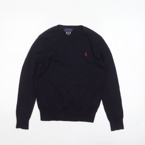 Ralph Lauren Boys Blue Cotton Crew Neck Pullover Jumper Size 10-12 Years