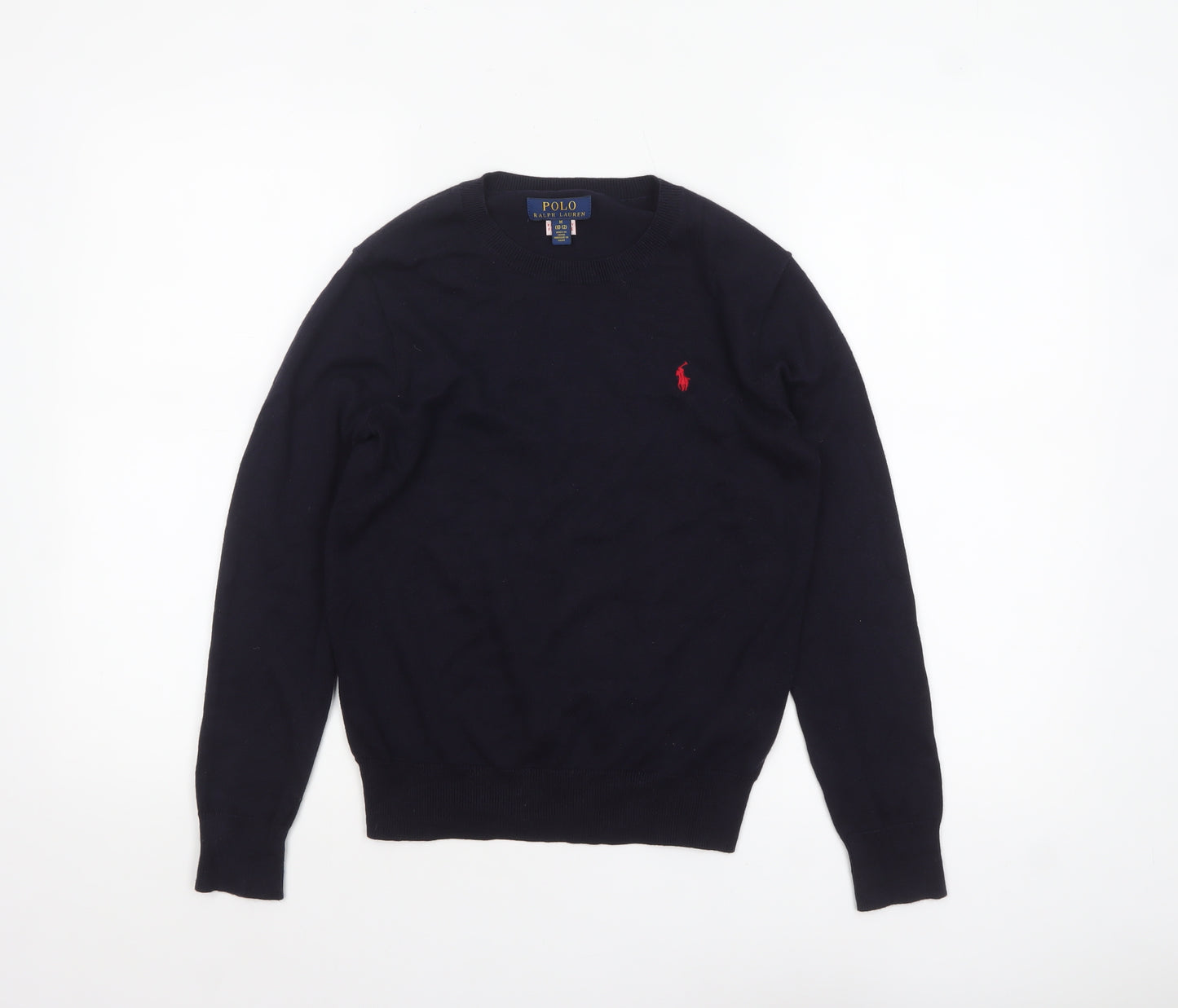 Ralph Lauren Boys Blue Cotton Crew Neck Pullover Jumper Size 10-12 Years
