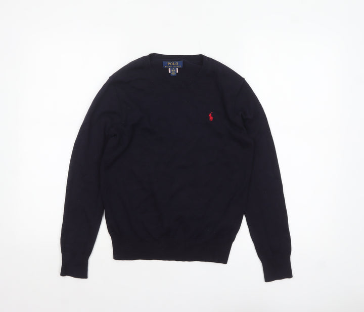 Ralph Lauren Boys Blue Cotton Crew Neck Pullover Jumper Size 10-12 Years