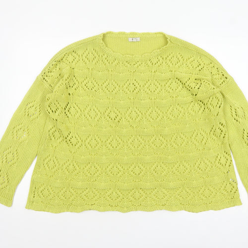 Cotton Traders Women's Green Open-Knit Cotton Jumper Size 18