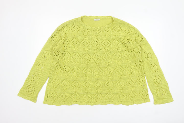 Cotton Traders Women's Green Open-Knit Cotton Jumper Size 18