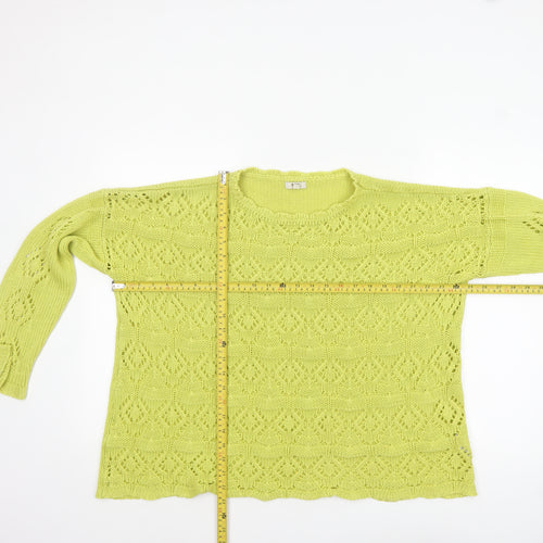 Cotton Traders Women's Green Open-Knit Cotton Jumper Size 18