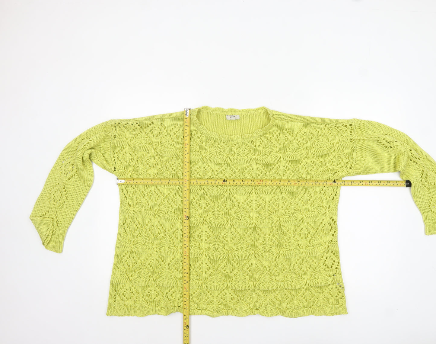 Cotton Traders Women's Green Open-Knit Cotton Jumper Size 18