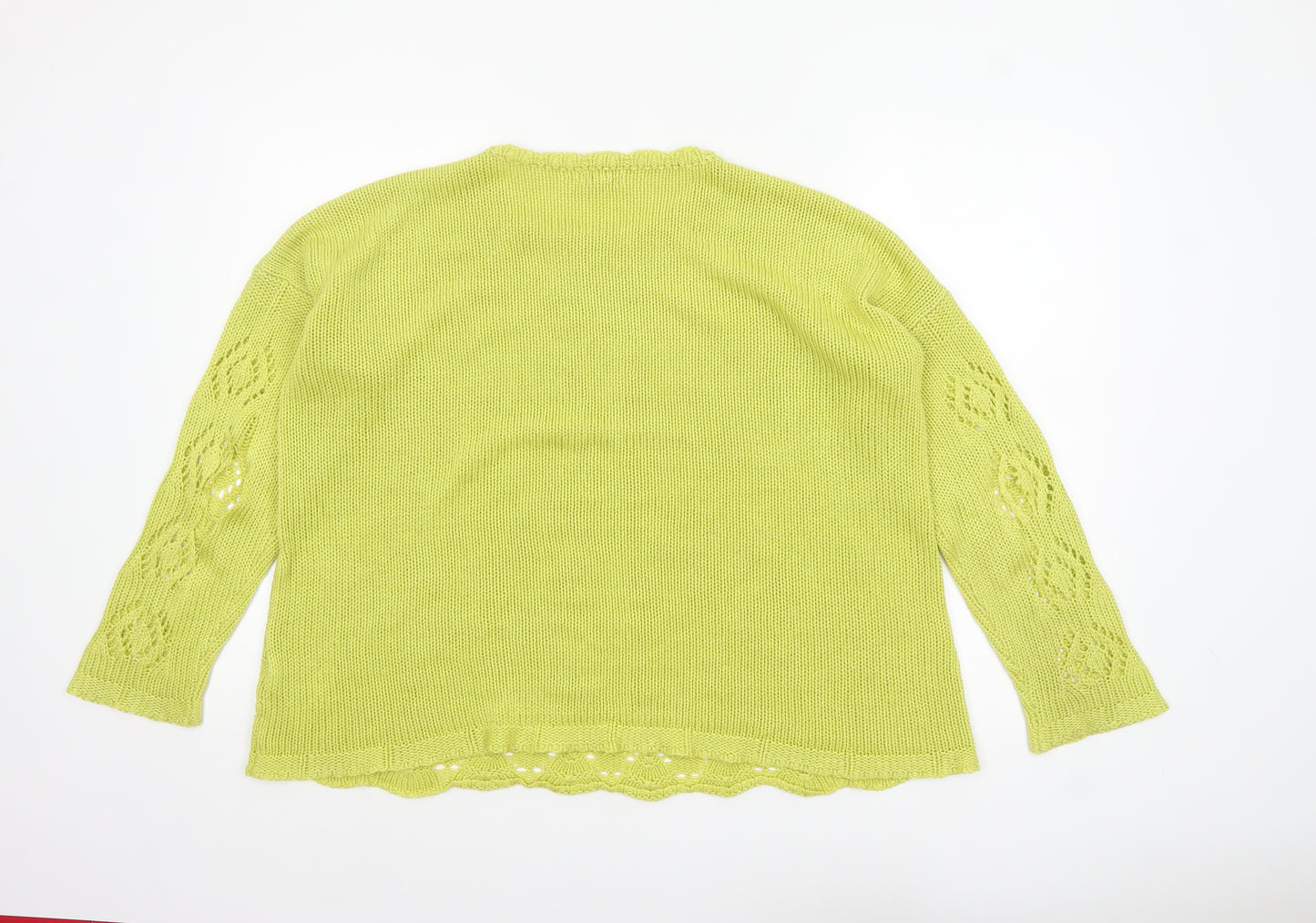 Cotton Traders Women's Green Open-Knit Cotton Jumper Size 18