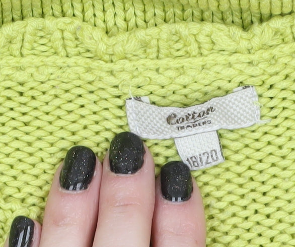 Cotton Traders Women's Green Open-Knit Cotton Jumper Size 18