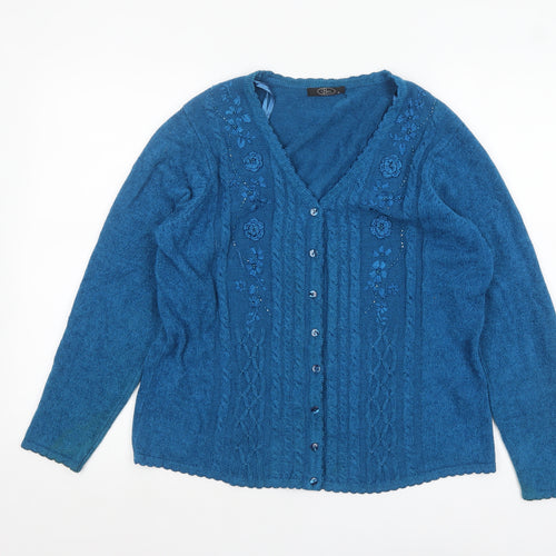 Bm Womens Blue V-Neck Embroidered Cardigan Jumper Size M