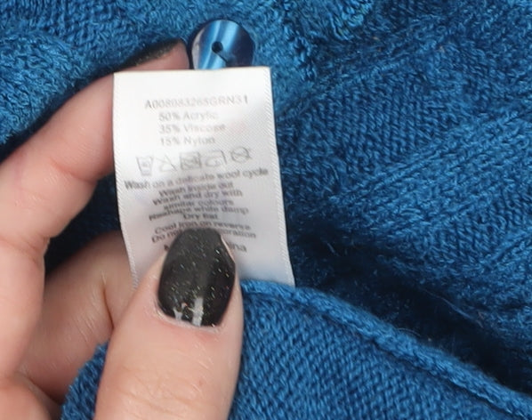 Bm Womens Blue V-Neck Embroidered Cardigan Jumper Size M