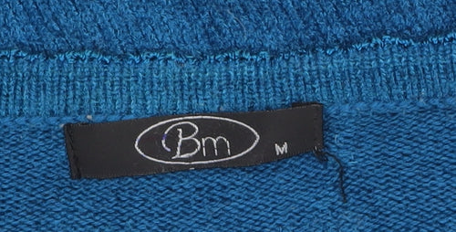 Bm Womens Blue V-Neck Embroidered Cardigan Jumper Size M