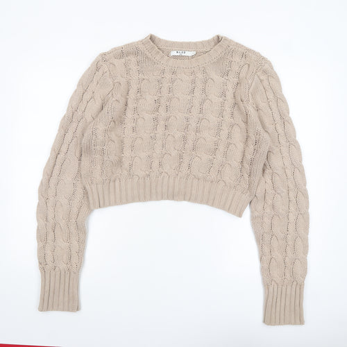 NA-KD Women Beige Cable-Knit Cotton Blend Jumper L