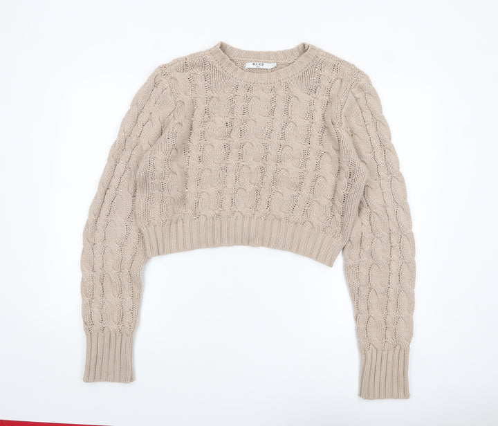 NA-KD Women Beige Cable-Knit Cotton Blend Jumper L