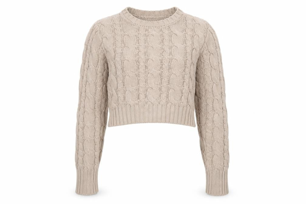 NA-KD Women Beige Cable-Knit Cotton Blend Jumper L