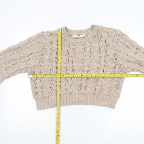 NA-KD Women Beige Cable-Knit Cotton Blend Jumper L