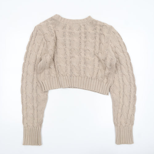 NA-KD Women Beige Cable-Knit Cotton Blend Jumper L