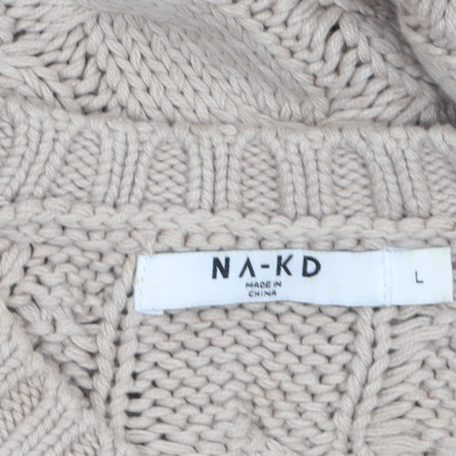 NA-KD Women Beige Cable-Knit Cotton Blend Jumper L