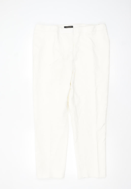 Jaeger Women Ivory Viscose Stretch Straight Trousers UK16