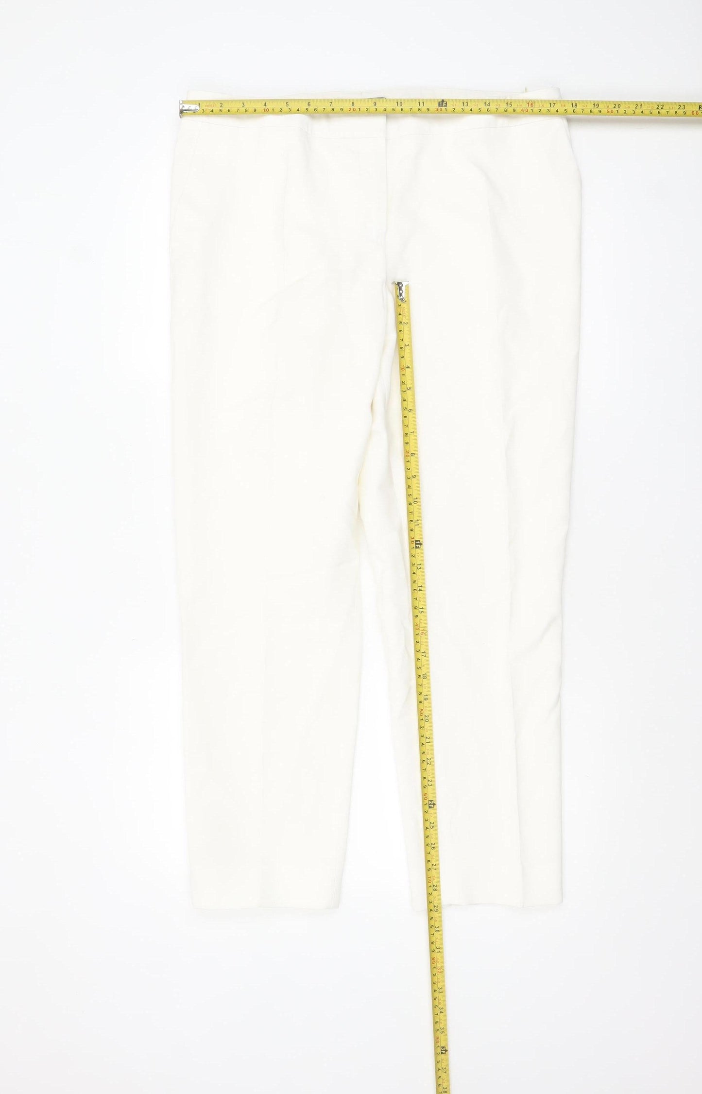 Jaeger Women Ivory Viscose Stretch Straight Trousers UK16