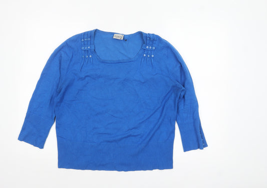 Roman Originals Women's Blue Size 18 Square Neck 3/4 Sleeve Pullover Jumper