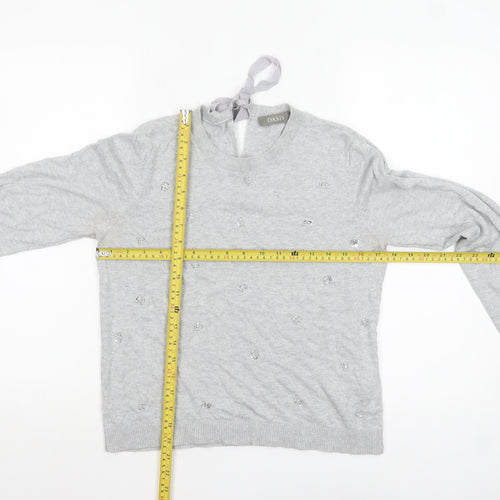 Oasis Women's Grey Beaded Bow Knit Pullover Jumper Size M