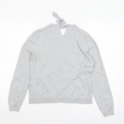 Oasis Women's Grey Beaded Bow Knit Pullover Jumper Size M