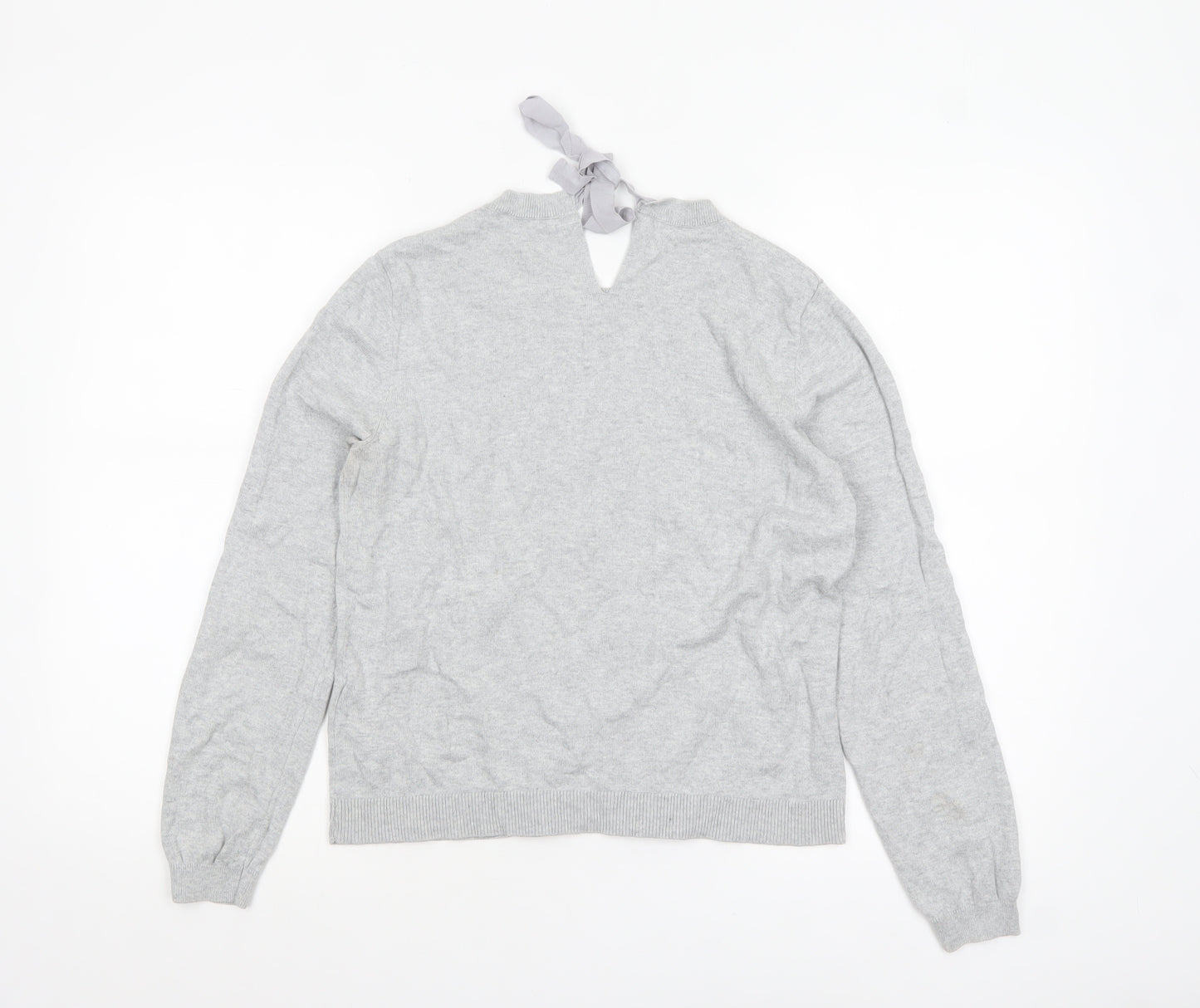 Oasis Women's Grey Beaded Bow Knit Pullover Jumper Size M