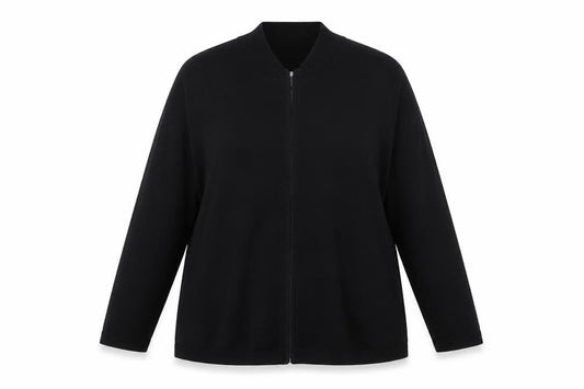 Front view of Dialogue Women Black 3XL Full Zip Cardigan in Rayon Blend