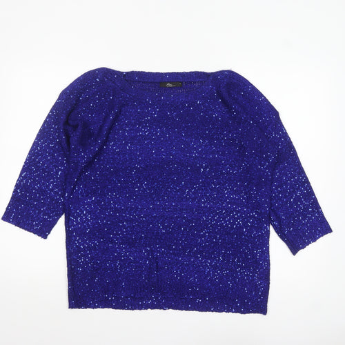 Bm Collection Women's Blue Sequin Knit Pullover Jumper M