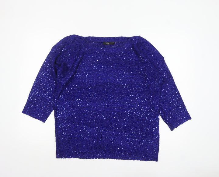 Bm Collection Women's Blue Sequin Knit Pullover Jumper M
