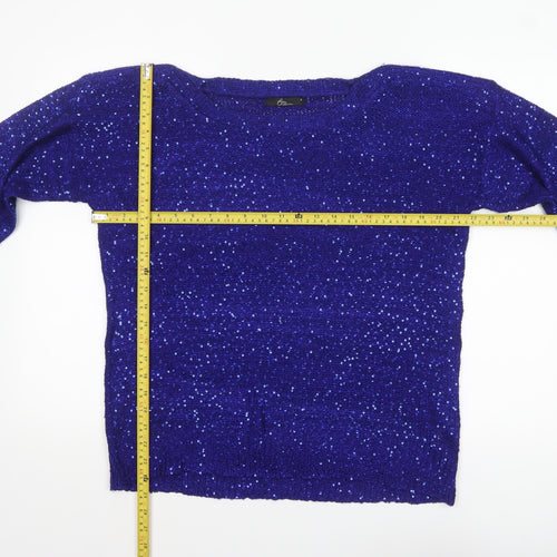 Bm Collection Women's Blue Sequin Knit Pullover Jumper M