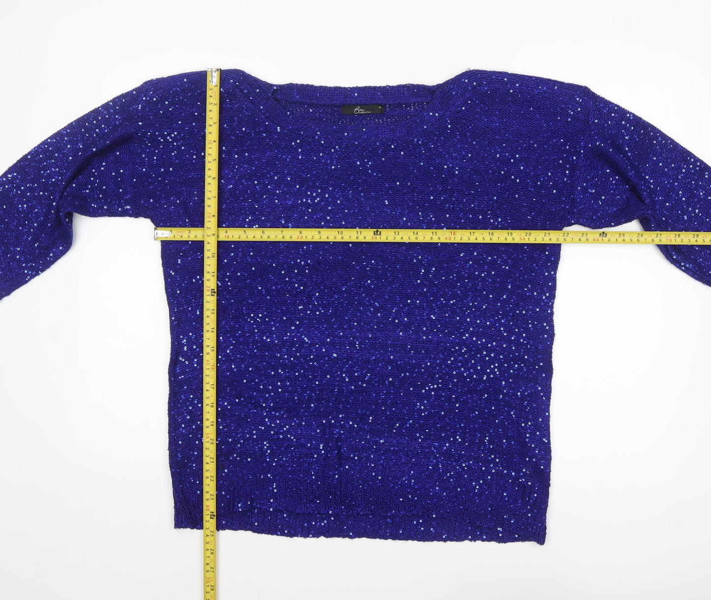 Bm Collection Women's Blue Sequin Knit Pullover Jumper M