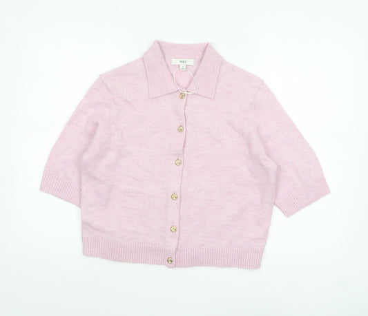 Marks and Spencer Women's Pink Collared Knit Cardigan M