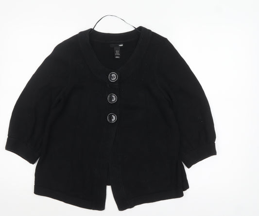 H&M Women's Black 100% Cotton 3/4 Sleeve Button Cardigan Size 12
