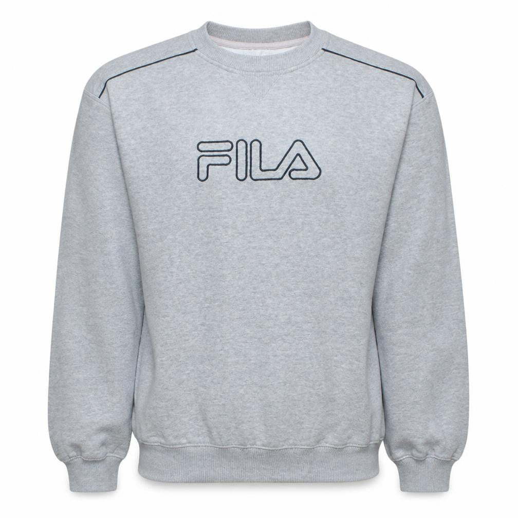 Front view of Fila Men's Grey Crew Neck Logo Pullover Sweatshirt, size L