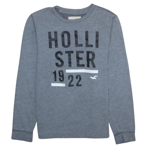 Hollister Men's Grey Logo Pullover Sweatshirt M Crew Neck Graphic Print