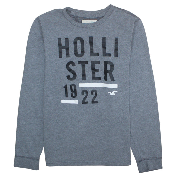 Hollister Men's Grey Logo Pullover Sweatshirt M Crew Neck Graphic Print