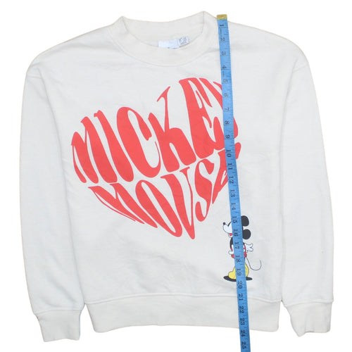 Primark Disney Women's White Mickey Mouse Pullover Sweatshirt 2XS