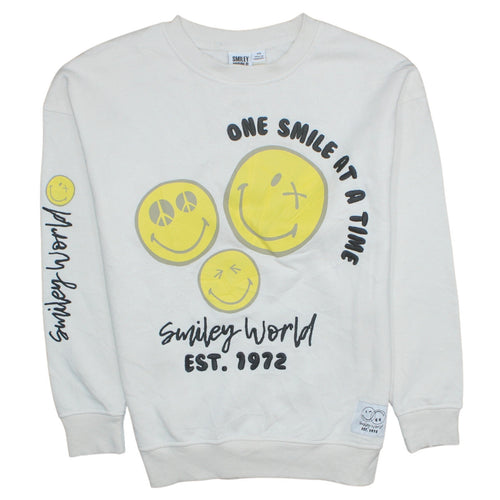 Smiley World Womens White XS Pullover Sweatshirt with Graphic Print