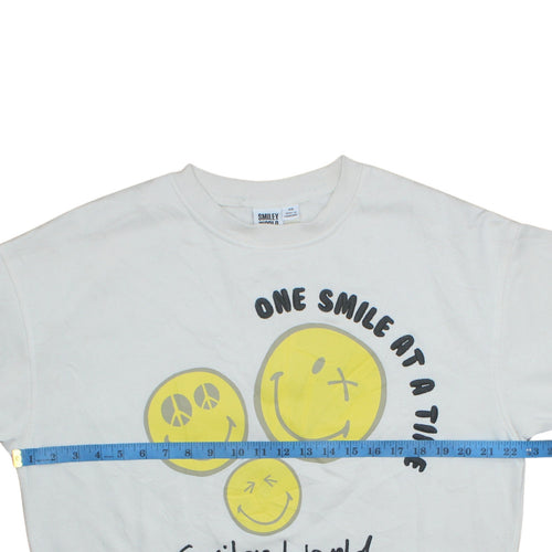 Smiley World Womens White XS Pullover Sweatshirt with Graphic Print