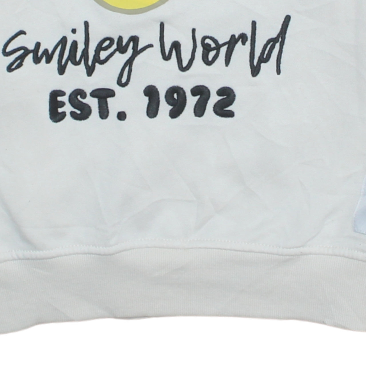 Smiley World Womens White XS Pullover Sweatshirt with Graphic Print