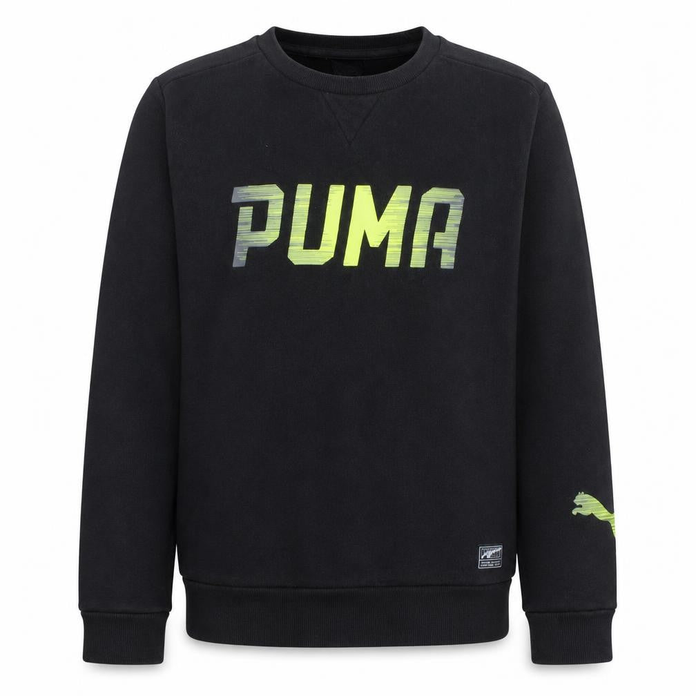 Front view of Puma Men's Black Small Pullover Crew Neck Sports Sweatshirt