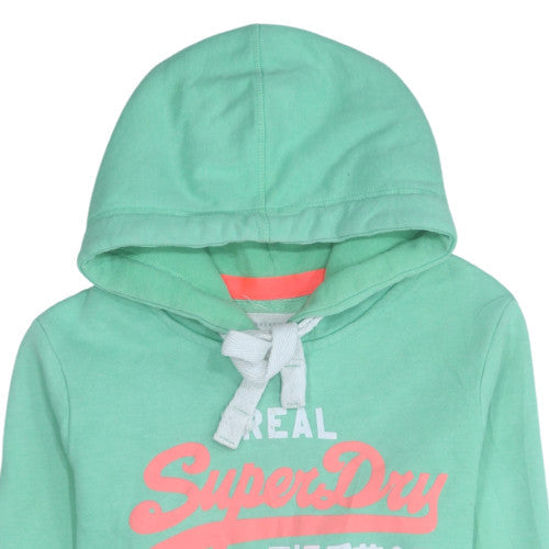 Superdry Womens Green Hoodie S Pullover Premium Fleece Cotton Blend