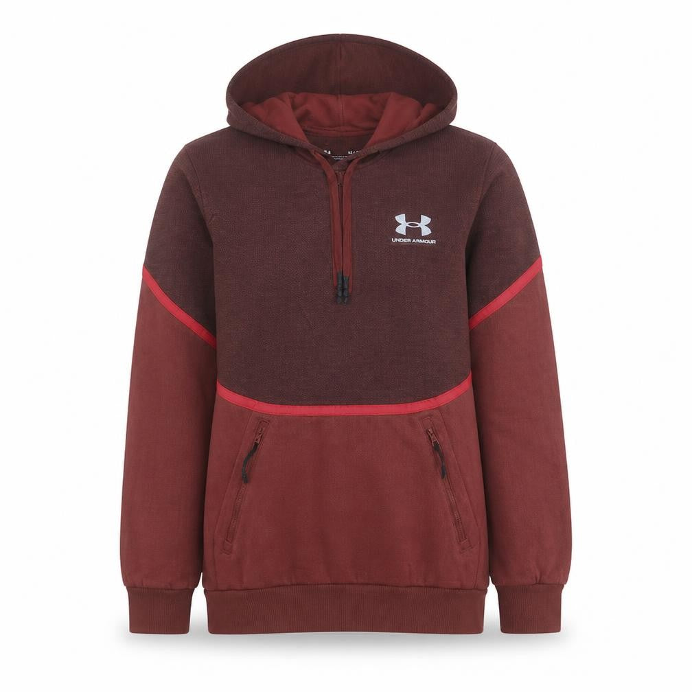 Front view of Under Armour women’s brown coldgear pullover hoodie, size S
