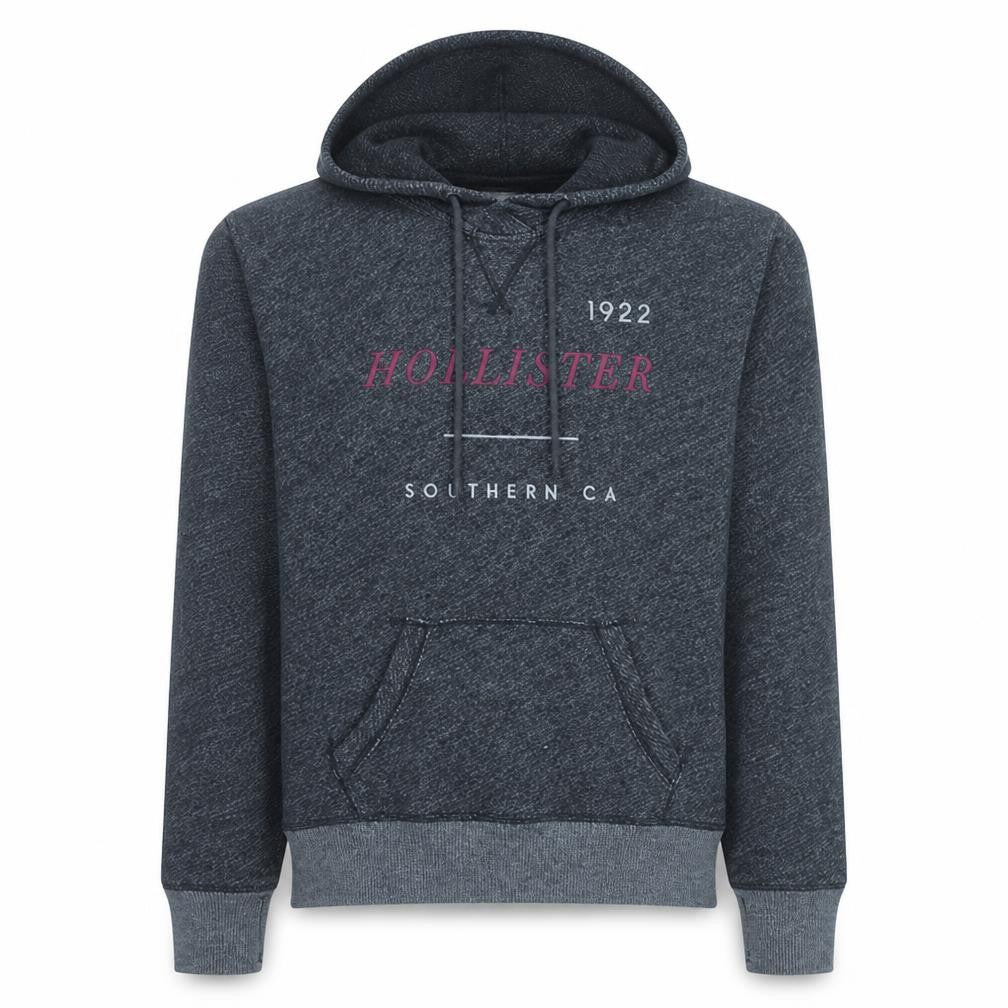 Front view of Hollister Women’s Charcoal Grey Pullover Hoodie Medium Cotton Blend
