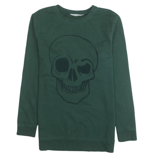H&M Boys Green Skull Graphic Pullover Sweatshirt 16 Years