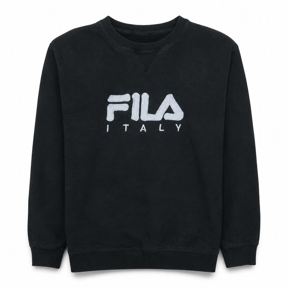 Front view of Fila Men's Black Crew Neck Pullover Sweatshirt, size M