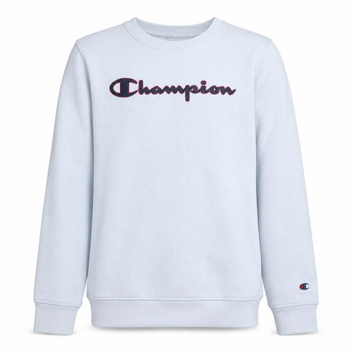 Champion Boys White Fleece Pullover Sweatshirt XL 13-14Y Logo Print Crew Neck