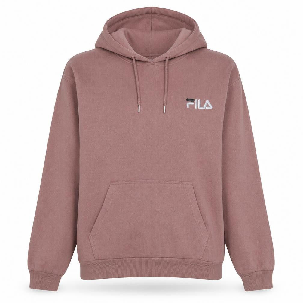 Front view of Fila women’s mauve pullover hoodie large polyester cotton blend