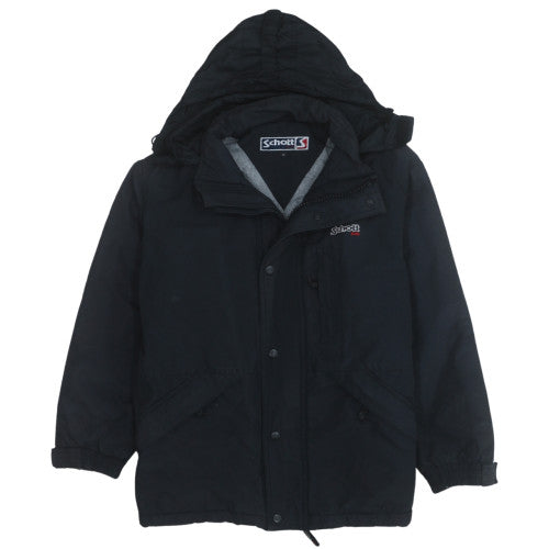 Schott NYC Men's Black Hooded Parka Jacket Size L Waterproof Lined