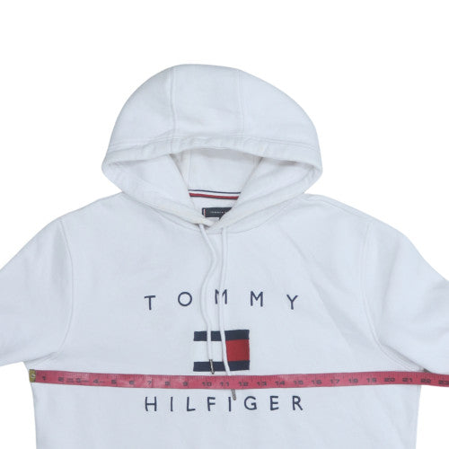 Tommy Hilfiger Men's White Pullover Hoodie L Logo Fleece